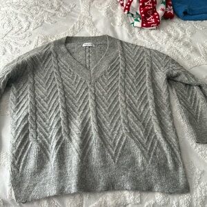 Daryl Ann Denner x Pink Lilly oversized grey herringbone sweater